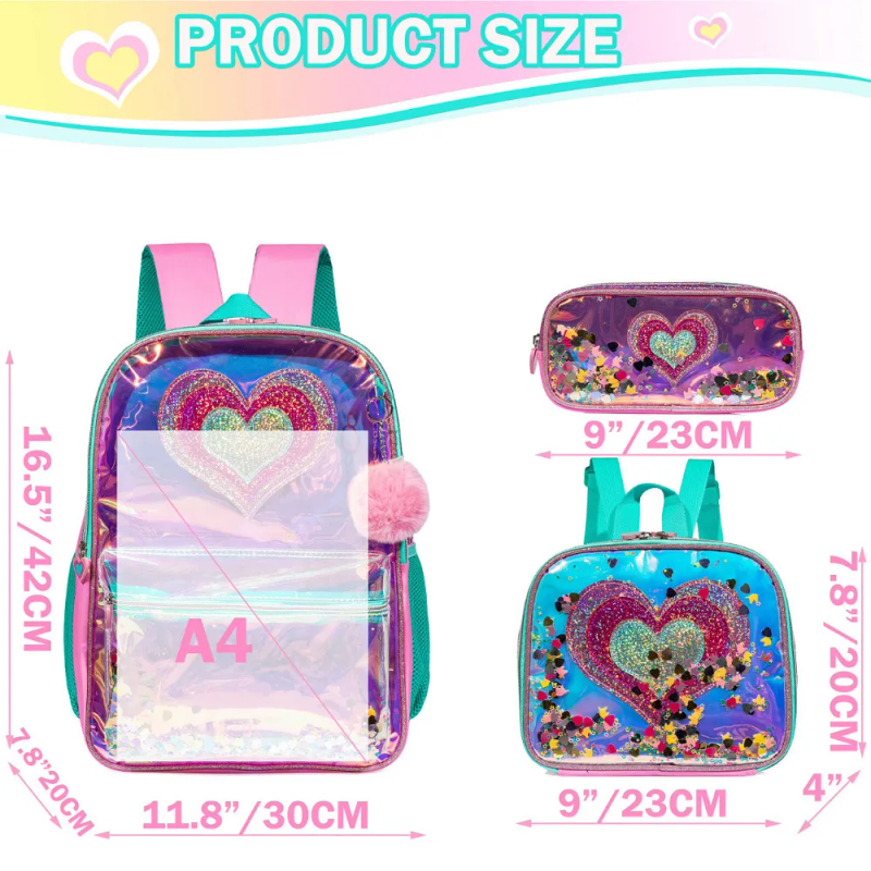 Rucksäcke Bikab Schultaschen 3 in 1 Kinder für Mädchen 16" Mädchen Set Tasche wasserdicht 230803_voghion.com