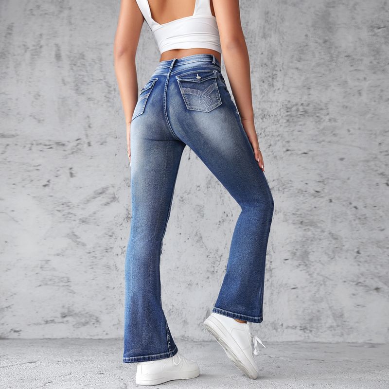2025 New European And American Embroidered High Waisted Washed Fashion Bell Bottom Pants Jeans For Women_voghion.com