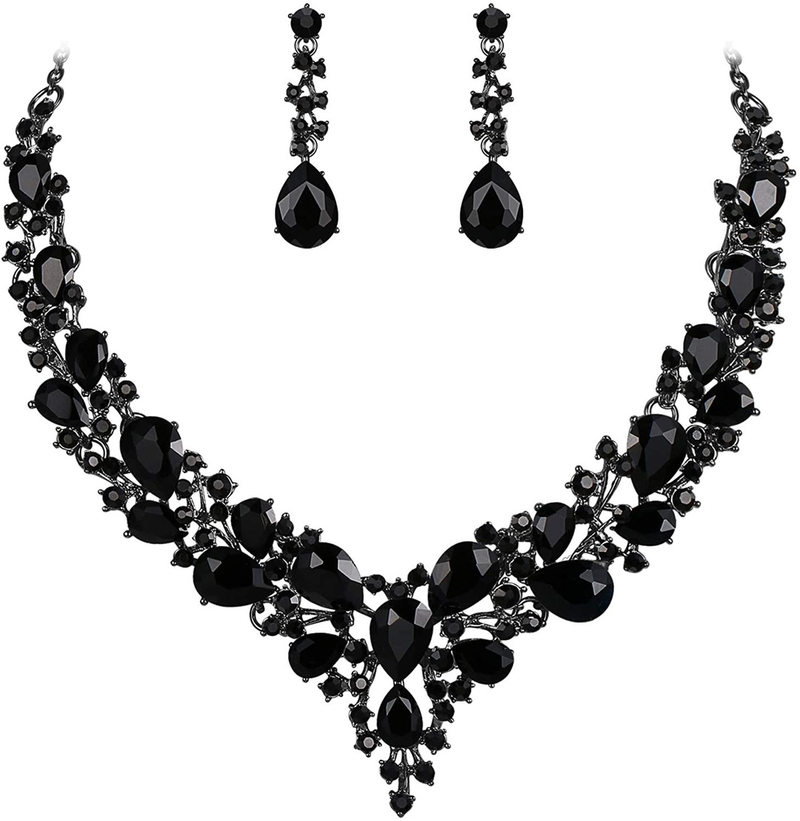 Set di collana e orecchini in cristallo con strass da sposa per donna, set di abiti da ballo, gioielli di lusso_voghion.com