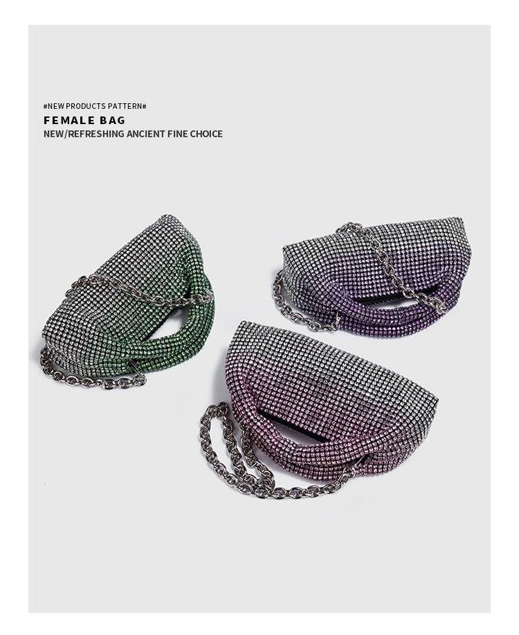 Classic rhinestone bag for women's evening party, high-end evening wear bag, shell bag, chain strap, one shoulder handbag with full diamond texture_voghion.com