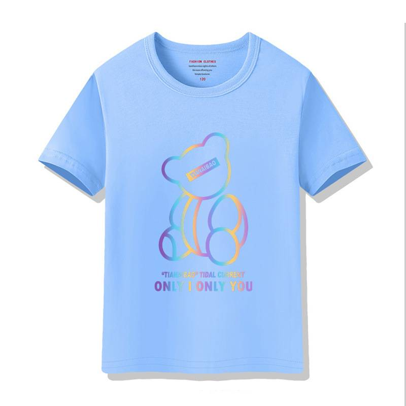 Παιδικά ρούχα για αγόρια κοντομάνικο μπλουζάκι 2024 νέο παιδικό καρτούν καλοκαιρινό αντανακλαστικό αρκουδάκι παιδικά ρούχα από καθαρό βαμβάκι εκτύπωση με στρογγυλή λαιμόκοψη_voghion.com