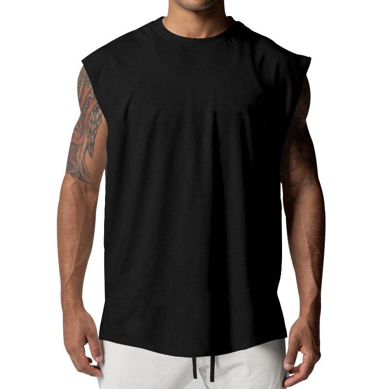Summer Men's Round Collar Pure Color Sleeveless Jerkin Type Quick Drying Fitness Vest S-3XL_voghion.com