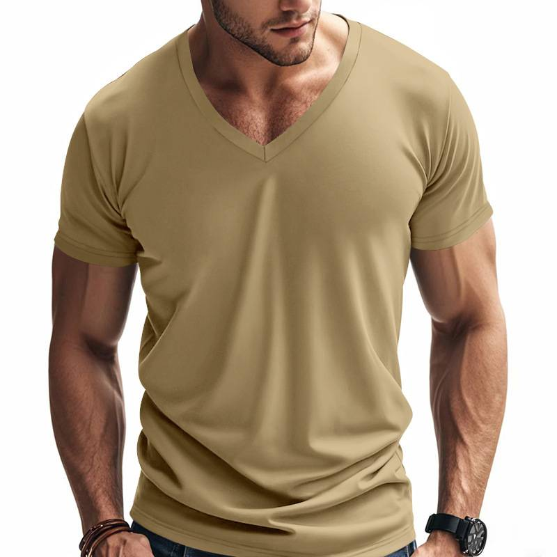 Trendiges, schnelltrocknendes, atmungsaktives, lässiges, sportliches und individuelles T-Shirt mit V-Ausschnitt für Herren im Frühling und Sommer_voghion.com