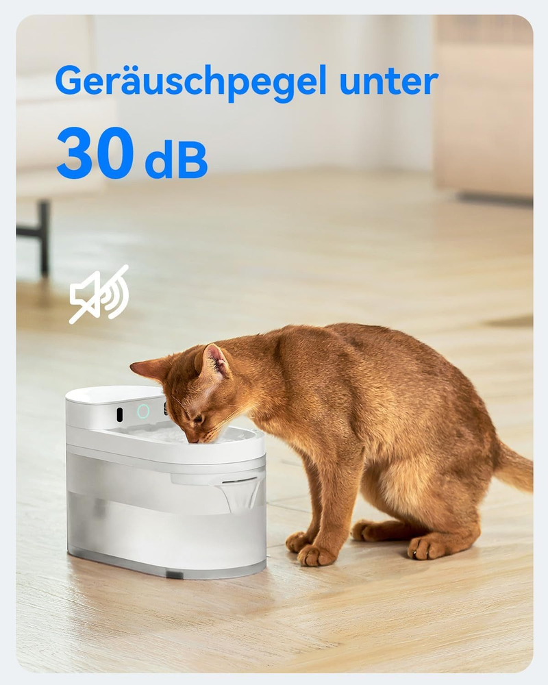 Automatischer intelligenter Trinkbrunnen für Katzen mit APP-Steuerung, 2,3 l, 5000 mAh Batteriebetrieb, 2300 ml, Gesundheitsbericht, 30 dB leise_voghion.com