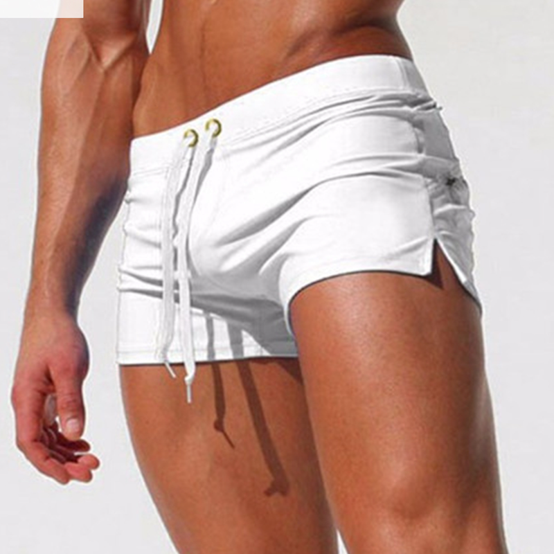 Men's Clothing New Contrast Color Solid Color Stretch Beach Pants Men's Swimming Trunks_voghion.com