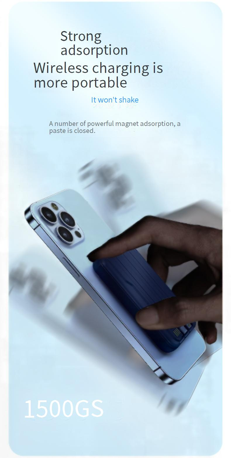 Mini banco de energía magnético inalámbrico de 20 000 mAh, ligero y portátil, con cable integrado de carga rápida._voghion.com