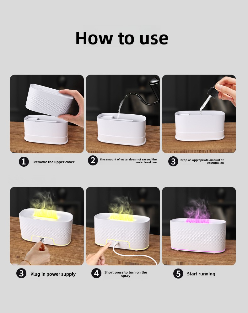 Ultrasonic Aroma Diffuser With LED Mood Light, 7-Color Changing Flame Effect, Quiet Humidifier For Home, Office, Bedroom_voghion.com
