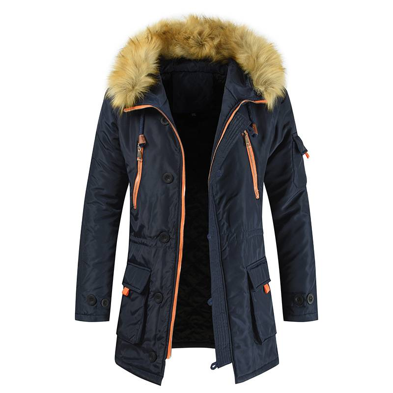 Men's Winter Hooded Jacket - Long Casual Coat With Multiple Pockets, Polyester Filled, Slim Fit For Teens & Young Adults_voghion.com