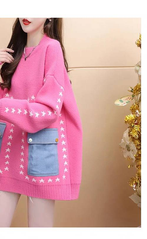 Suéter grande e chique sem esforço – rosa suave e laranja quente | Tamanho único Lazy Luxury_voghion.com