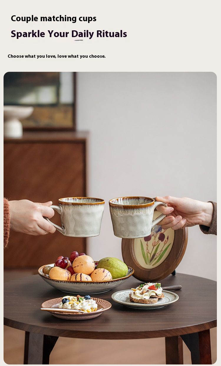 Elegante taza de cerámica marrón con diseño en V de ondas de agua: 350 ml, estilo retro, para café y té, ideal para el hogar y la oficina._voghion.com