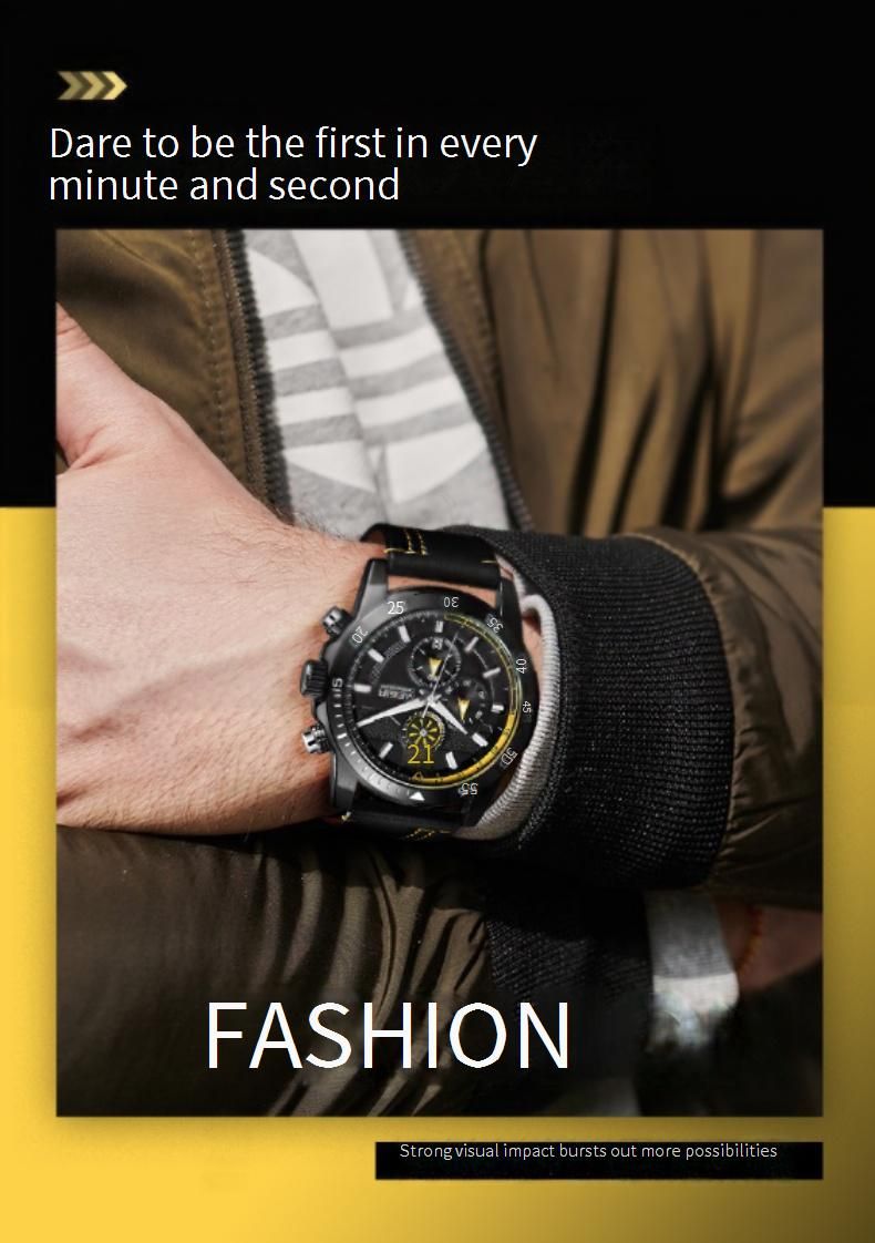 Orologio sportivo da uomo MEGIR con cronografo, datario, lancette luminose, resistenza all'acqua fino a 30 m, cinturino in vera pelle, movimento al quarzo - Modello 2131G_voghion.com