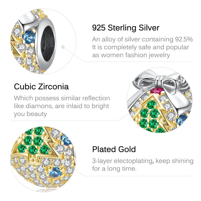 Bijoux de Noël, clochette brillante, cadeau de Noël, bracelet en argent sterling S925 pavé de zircons, accessoires de bijoux à faire soi-même, perles_voghion.com