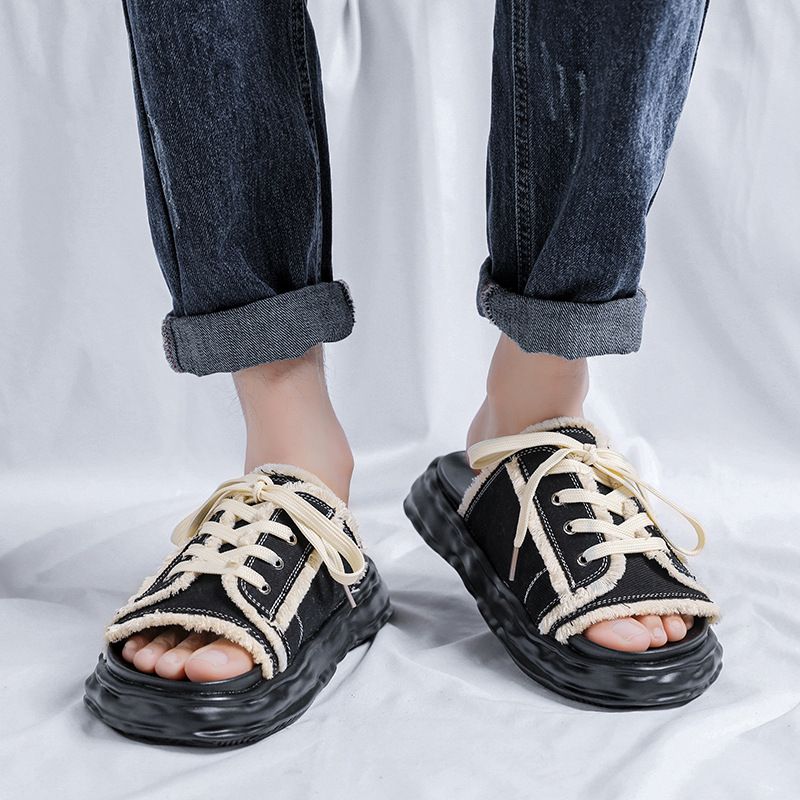 Kvast-hjemmesko til mænd, sommer- og udendørstøj, trendy mærke-klipklappere, alsidige højdeforøgende sandaler i skridsikre designs_voghion.com