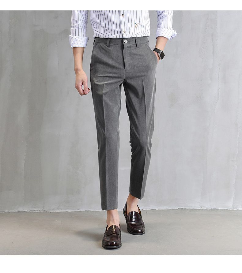 Men's Clothing Drape Trousers Nine Point Slim Summer Khaki Trousers Trendy Slim Fit Suit Straight Casual Trousers_voghion.com