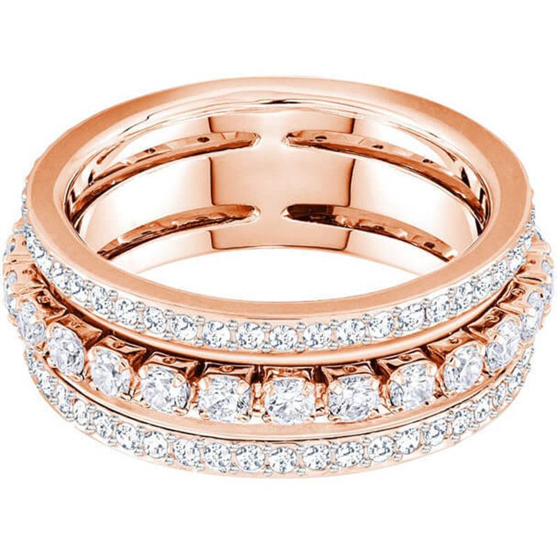 Anello con tre anelli con diamanti pieni, elemento femminile, anello di cristallo_voghion.com