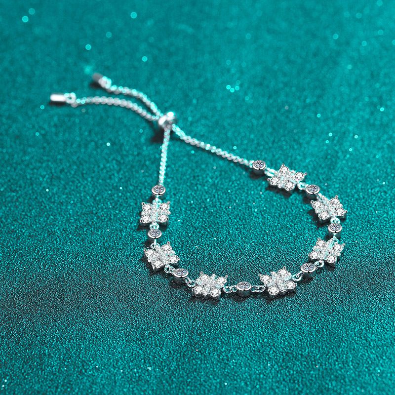 Bracciale in argento puro da donna con pietra Mosang, regolabile, a pressione, placcato in oro PT950._voghion.com