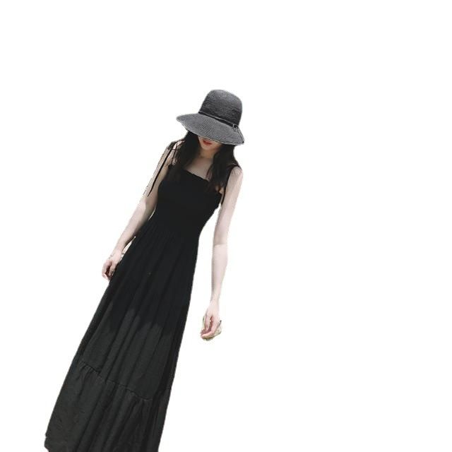 Vestito lungo svasato da donna in stile coreano, con spalline sottili e spalle scoperte, estivo 2024, per le vacanze in spiaggia_voghion.com