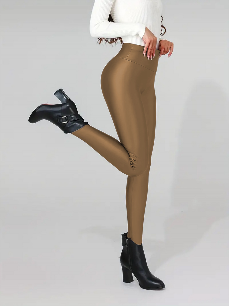 Leggings für Damen, um als Oberbekleidung schlank auszusehen, hoch taillierte, eng anliegende Hose aus dickem PU mit Samt_voghion.com