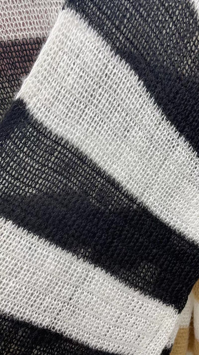 Women's Clothing Striped Mohair Knit Cardigan - Long Sleeve Lightweight Open Front Cover-Up For Spring & Summer_voghion.com