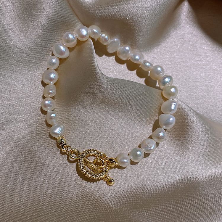 OT buckle Baroque freshwater pearl necklace niche design clavicle chain girlfriend student bracelet female simple cold style_voghion.com