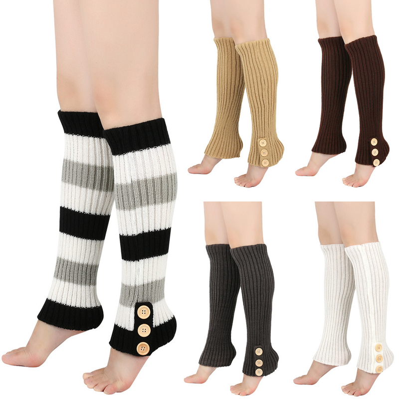 Autumn Winter Warm Knitted Button Long Boot Covers European American Style Slouch Foot Leg Warmers JK Socks_voghion.com
