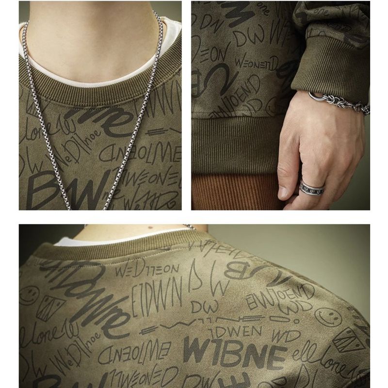 Design Sense Suede Round Neck Sweatshirt For Men, Spring And Autumn New Versatile Fleece Loose Casual Sports Long Sleeve_voghion.com