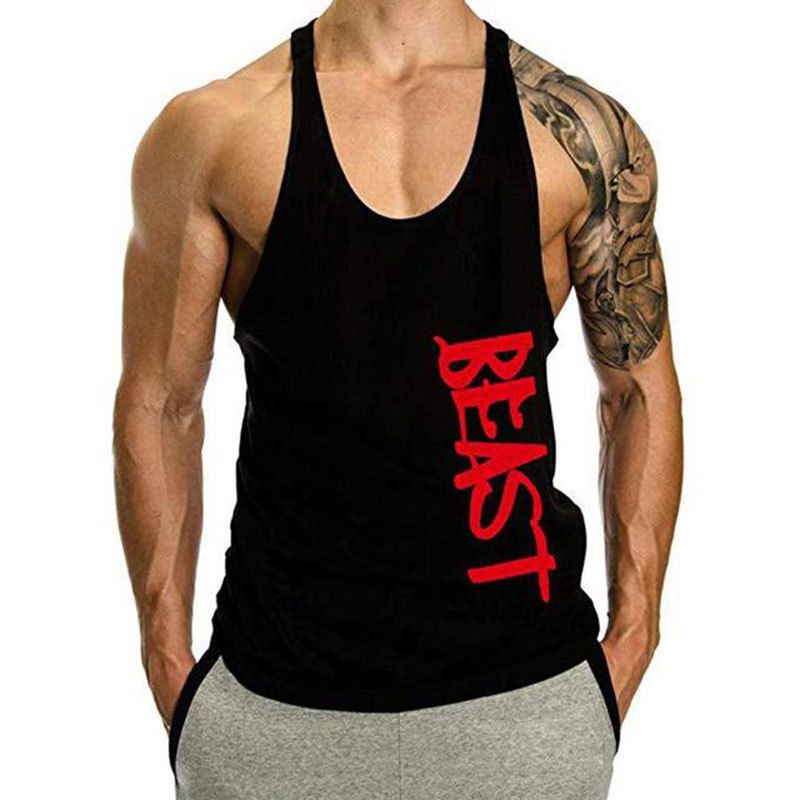 Muscle Fitness Room Lös Fritidssportlinne Herr Trendigt Racerback Andningsbart Ärmlös T-shirtset_voghion.com