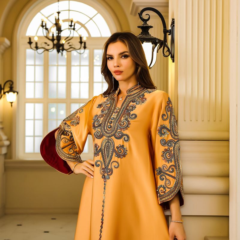 Női ruházat Közel-Kelet Musilin Arab Szaúd-Dubai Hímzett Köntös Abaya Kötél Hímzés Ruha_voghion.com