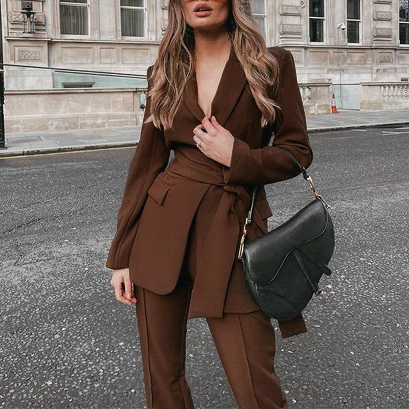 Dames Lente Herfst Casual Pak Jas Bijpassende Set Mode Losse Blazers Rechte Broek Tweedelige Set Vrouwelijke Kleding_voghion.com