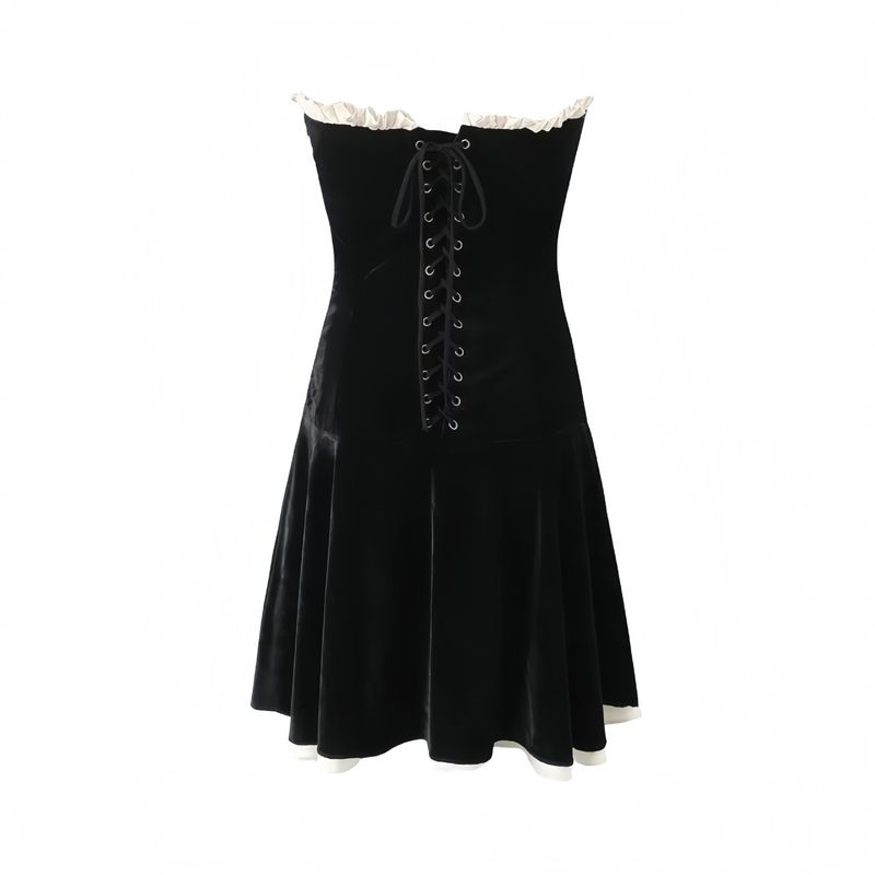 Cravatta senza spalline in velluto scuro in stile francese per donna, intimo sexy autunnale, vestitino nero snellente e attillato_voghion.com