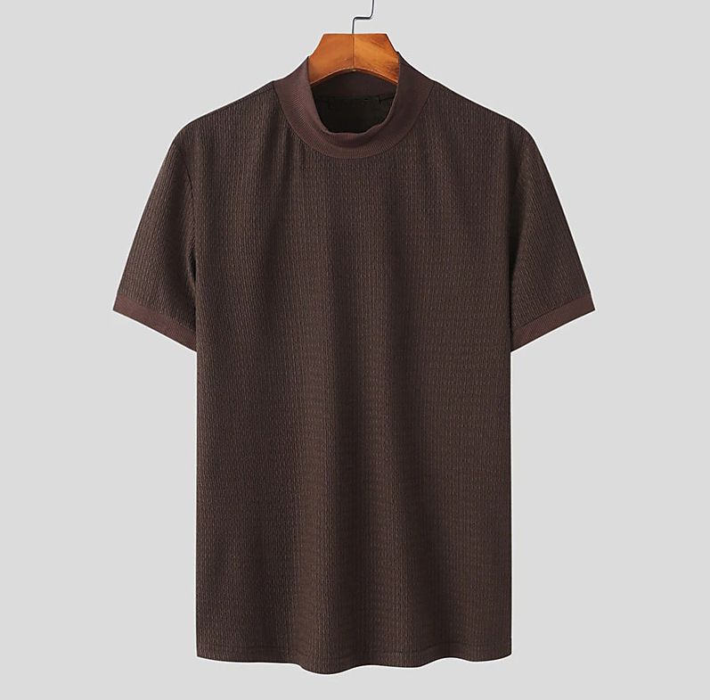 Unbeatable Quality 2024 Summer New Casual Simple Knitted Bottom Shirt For Men's High Collar Water Wave Solid Color T-shirt_voghion.com