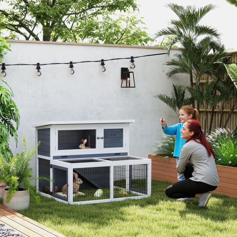 Hasenstall 2 Ebenen 122x93,5cm Mit Klappbarem Dach, Winterfest, Grau_voghion.com