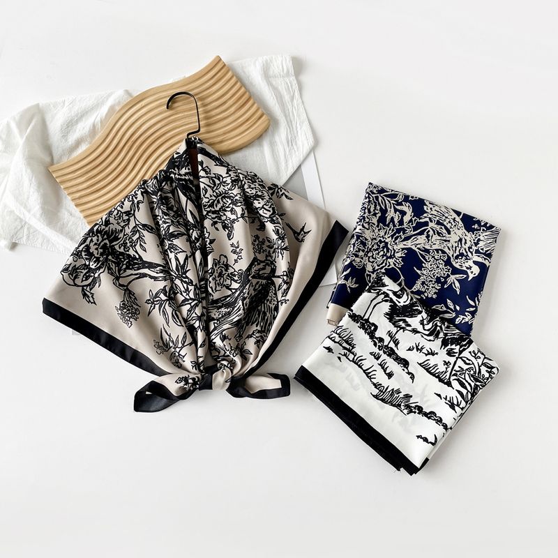 90 künstlerisches Design dünner Schal leichter und weicher Twill-Simulationsseide großer quadratischer Schal_voghion.com