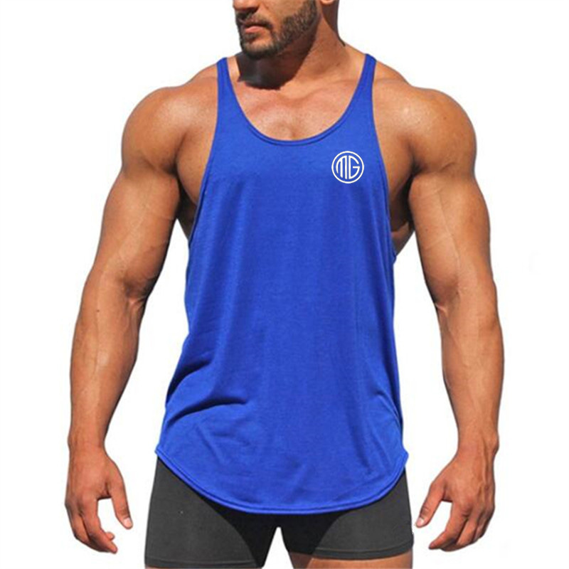 Professionelles Bodybuilding- und Fitness-Tanktop für Herren aus reiner Baumwolle mit tiefem Graben, Racerback, lockerer Sport, dünner Schultergurt_voghion.com