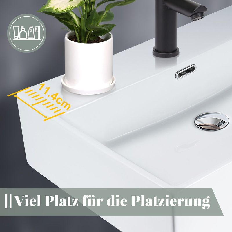 Glitzerlife Waschbecken Badezimmer Keramik - Eckig Aufsatzbecken Bad Klein Waschschale Weiß Mit Hahnloch Wandmontage Aufsatz Mit Überlauf 60x42x15cm Für Gäste-WC_voghion.com