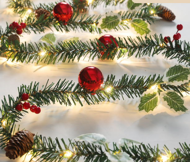 Christmas decorations, rattan sticks, glowing rattan grass, pine branches, lantern strings, holiday decorations, window displays, and light strips_voghion.com