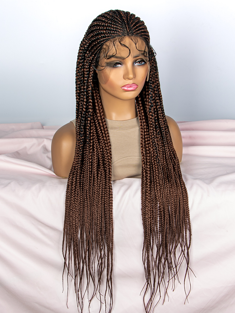 9*6 front lace braid wig head set 200% density hand woven braid head set full head thin braid separated from the middle shape natural fashion_voghion.com