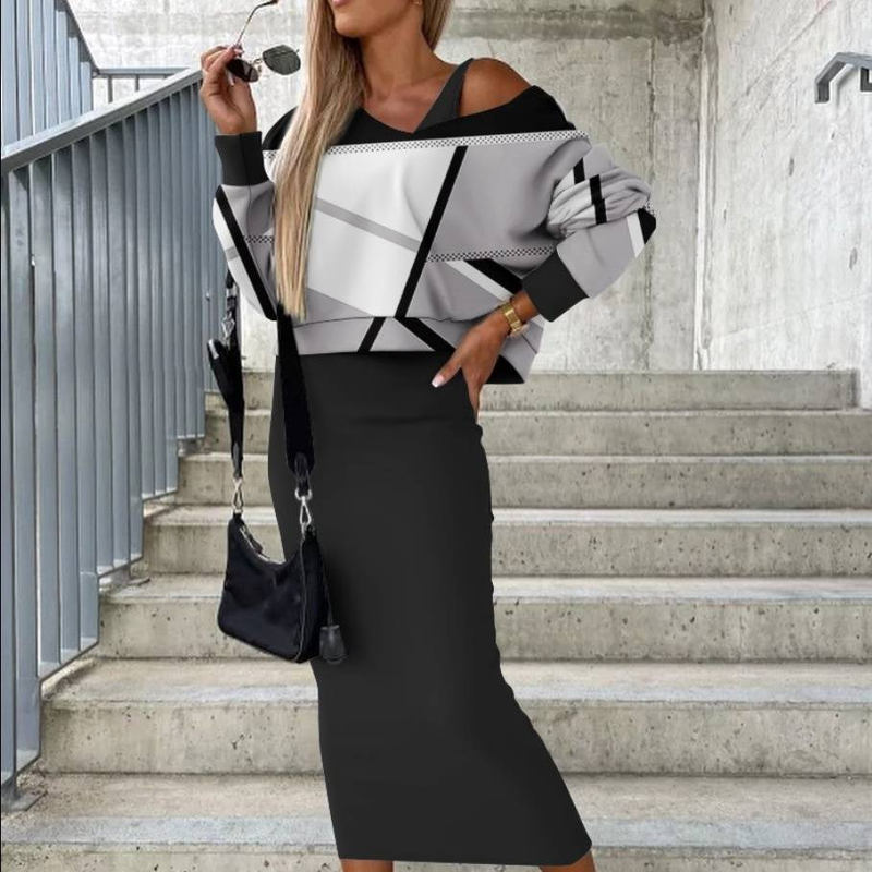 Gonna lunga con maniche a pipistrello, nuova moda, da donna, gonna da abito alla moda_voghion.com