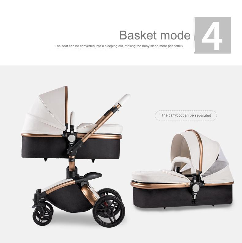Kinderwagen kan zitten en liggen, leren kinderwagen met twee richtingen, hoog zicht, 360 graden draaibaar, opvouwbaar, schokabsorberend_voghion.com