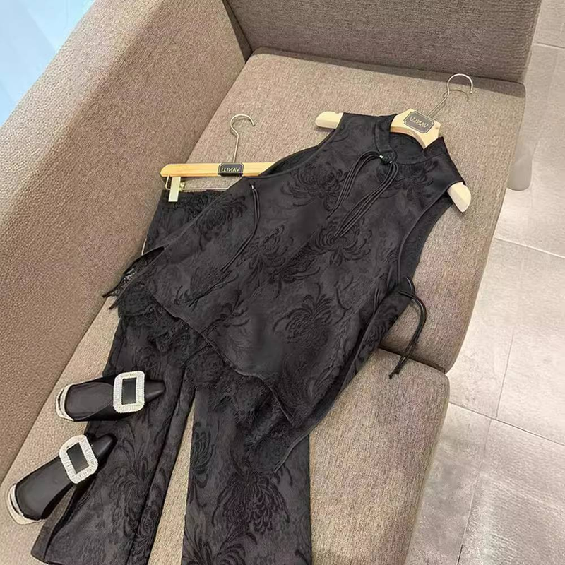 Îmbrăcăminte pentru femei, costum nou în stil chinezesc, costum Tang, tendință națională, costum negru, două piese, îmbrăcăminte pentru femei, vară nouă 2024_voghion.com