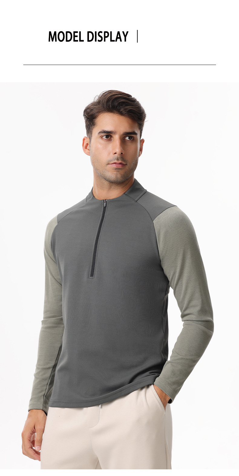Herrenbekleidung Fitnesskleidung Herren Langarmshirt mit halbem Reißverschluss Training Schnelltrocknende Kleidung Arbeitskleidung Reitsport Laufkleidung Lange Ärmel_voghion.com