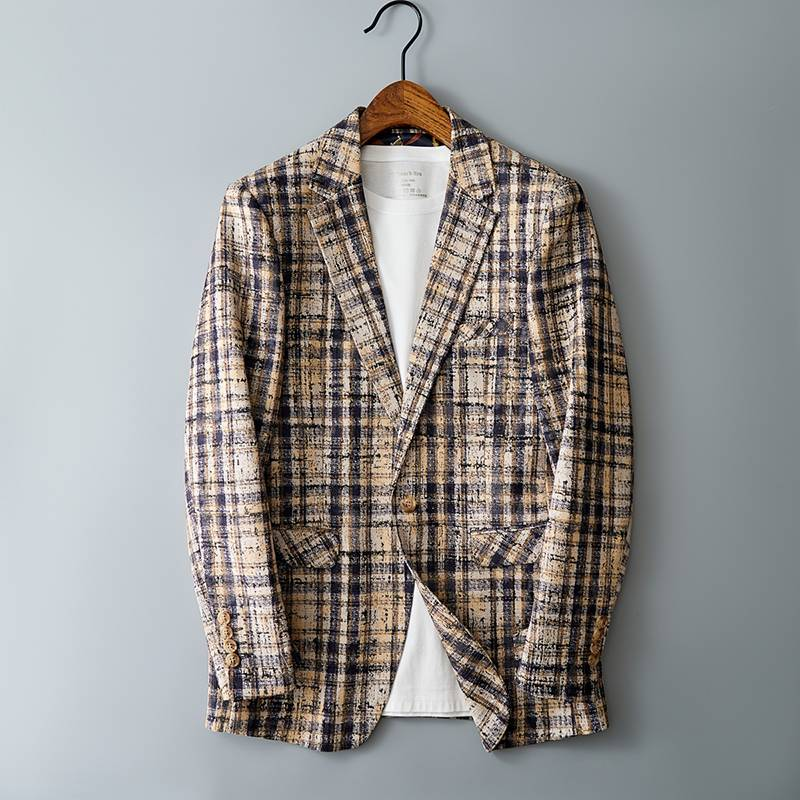 Männer Casual Slim-Fit Business Gentleman Véier Saisone Karierten Kostüm Bräitchemann Best Man Banquet Kostüm_voghion.com