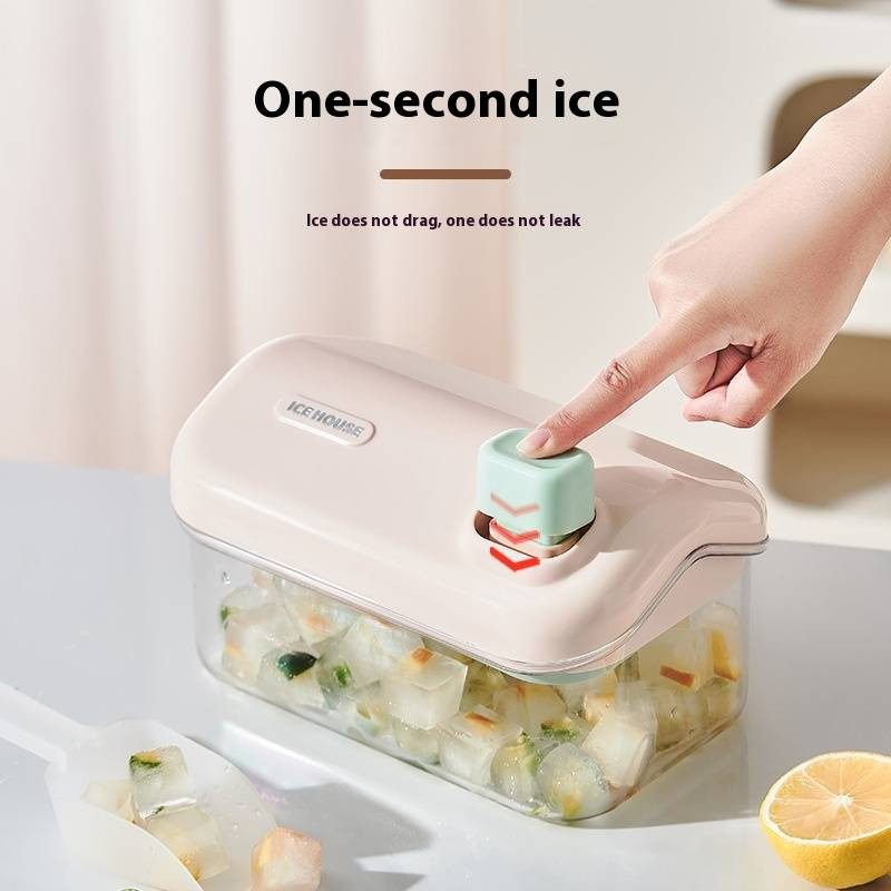 Doppelschichtige Eiswürfelschale mit Presse und Deckel, große Kapazität, lebensmittelechte Gefrierform, leicht zu lösende Eismaschine mit Schaufel für den Kühlschrank (2er-Pack)_voghion.com