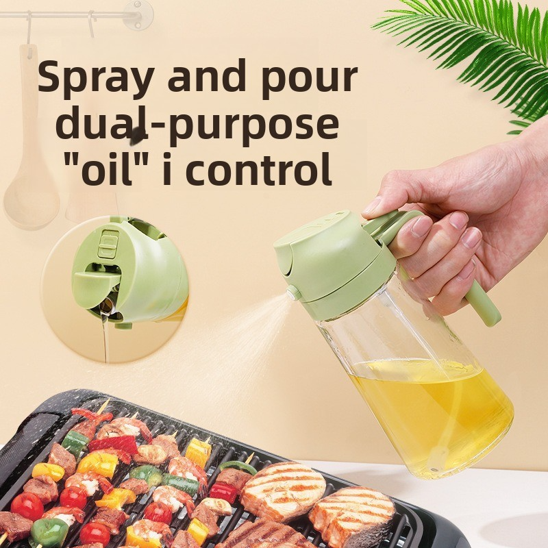 Dual Function Oil Spray Bottle Glass Kitchen Dispenser With Pressurized Misting Pouring 500ml Adjustable Nozzle Easy Refill_voghion.com