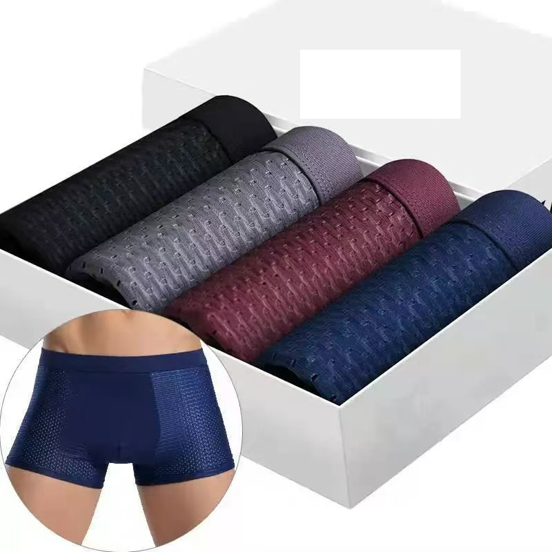 Men's Summer Mesh Thin Milk Silk Breathable Hollow Boxer Briefs Seamless Mesh Ice Silk Boxer Shorts_voghion.com