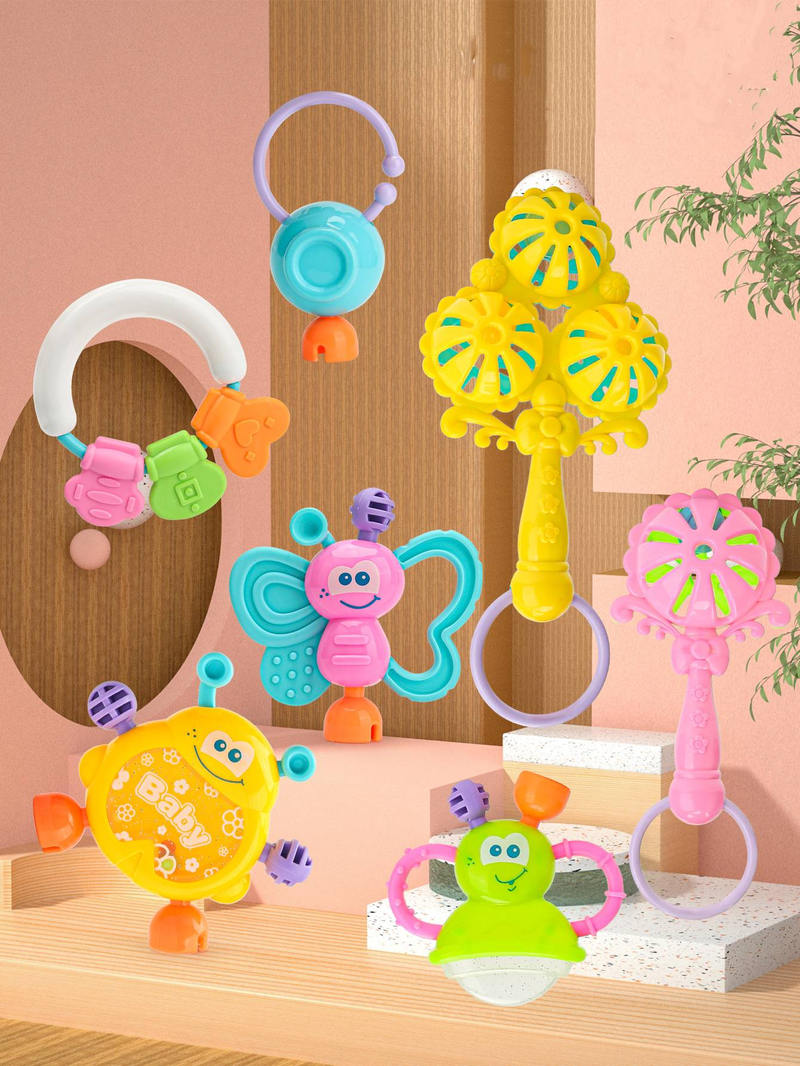 Juego de 6 y 7 sonajeros para bebés de 0 a 12 meses, juguetes sensoriales para bebés (sin BPA, multicolor)_voghion.com