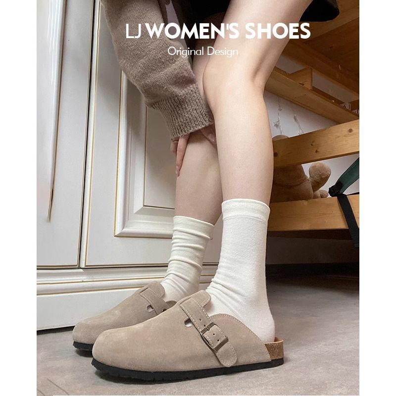 Neue Retro-Mode Damenschuhe Einfarbige Slingback-Schuhe mit weicher Sohle Runde Zehenpartie Dickbesohlte Wildleder-Clogs Sandalen Outdoor Beach_voghion.com