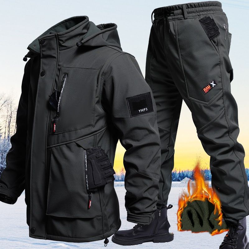 Completo giacca e pantaloni softshell impermeabili con fodera in pile da uomo – Abbigliamento da lavoro e da escursionismo invernale | Antivento e resistente | Opzioni multicolore_voghion.com