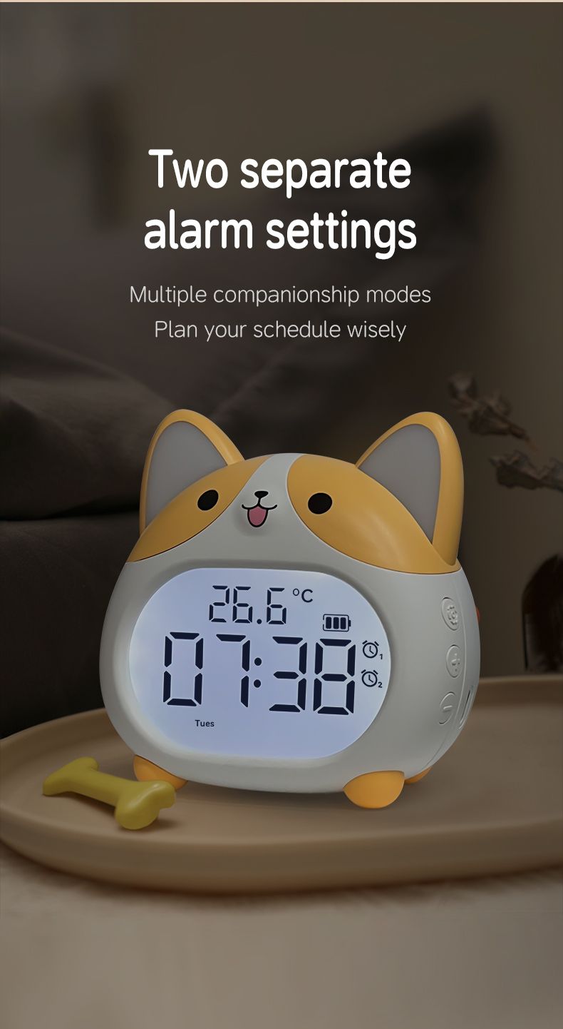 Sveglia intelligente Corgi per studenti, strumento di sveglia per dormitori di scuole medie, orologio elettronico per bambini con simpatici cartoni animati_voghion.com