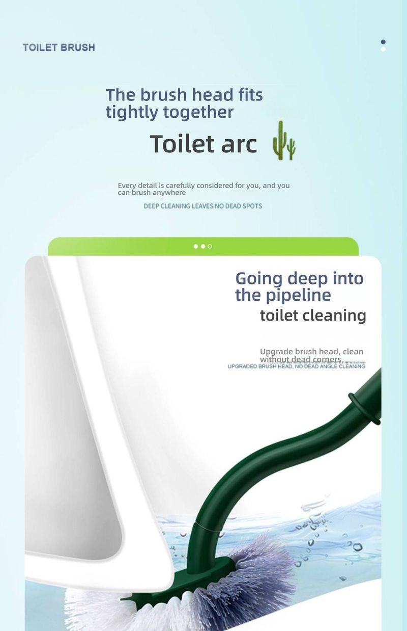 Cactus Toilet Brush Set With Wall-Mount Holder, Long Handle Deep Cleaning, Space-Saving Bathroom Organizer (Ocean Blue/Spruce Green)_voghion.com